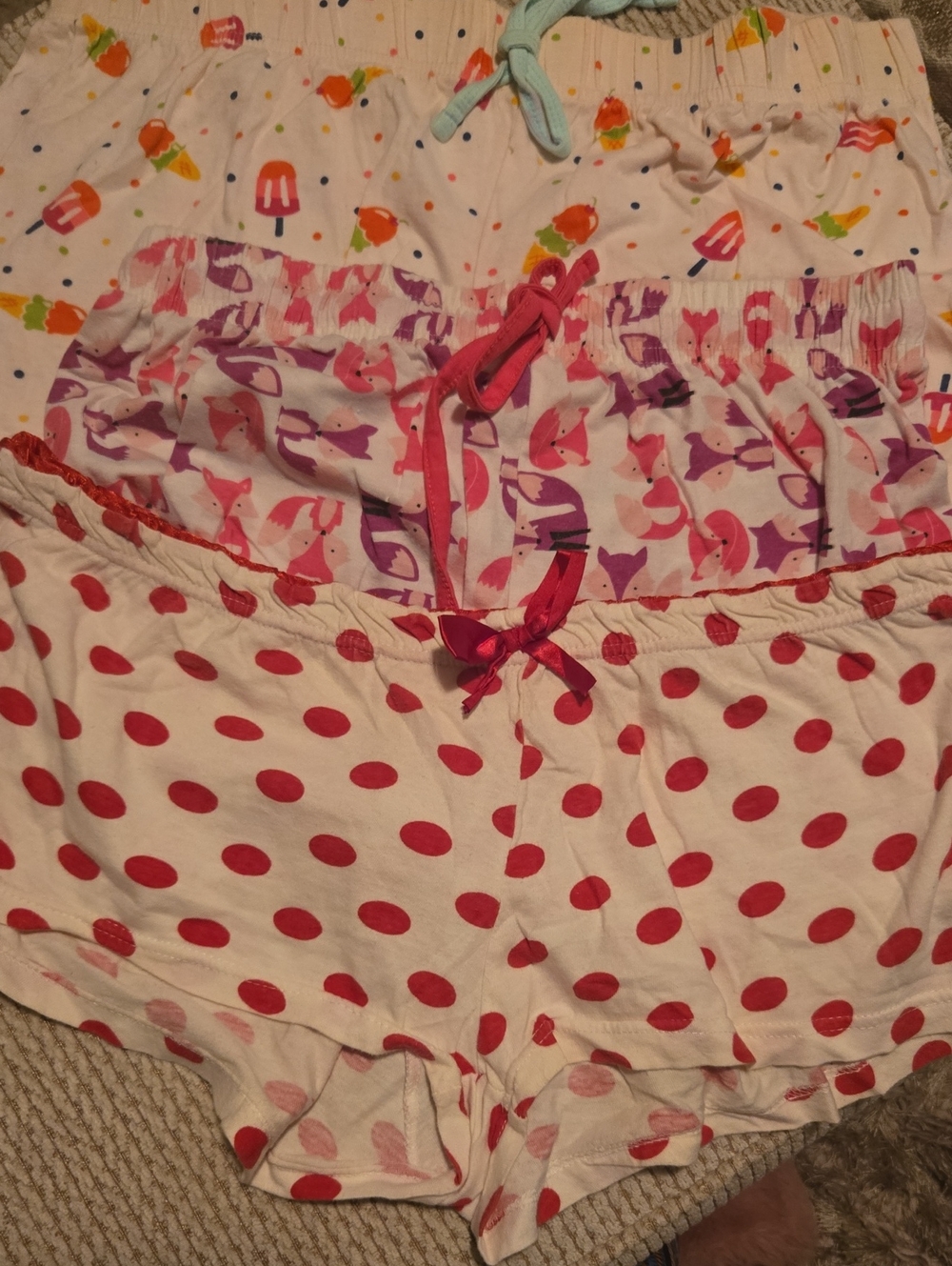 Women’s Cream Sleep Shorts Set with Pink and Purple Prints